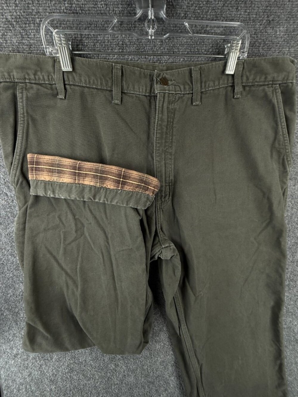 VTG Carhartt Green Flannel Lined Canvas Pants Outdoor Hiking Straight Leg Adult